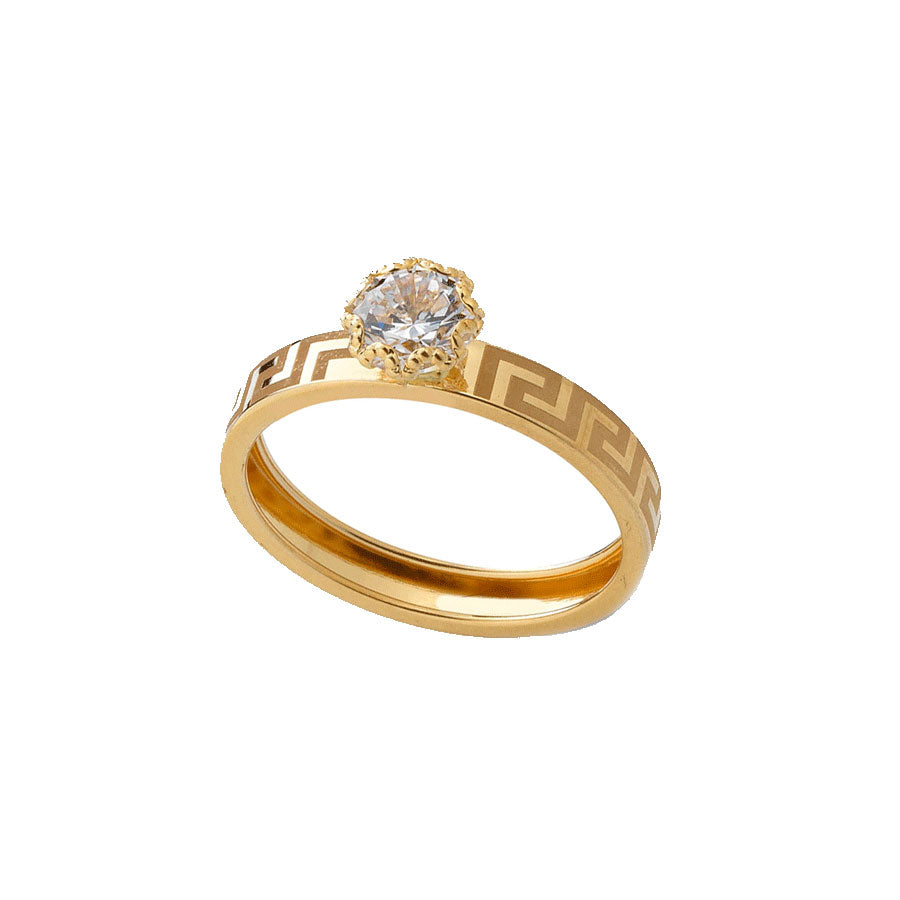 Anello solitario in oro giallo 18kt con greche