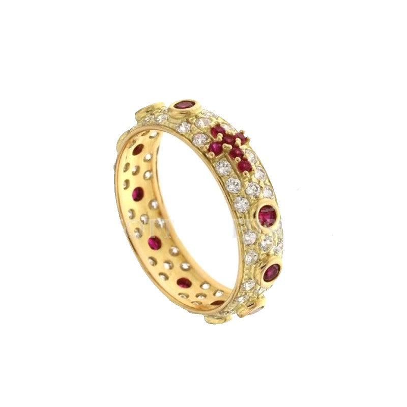 Anello rosario con pietre rosse e zirconi in oro giallo gr 4.00
