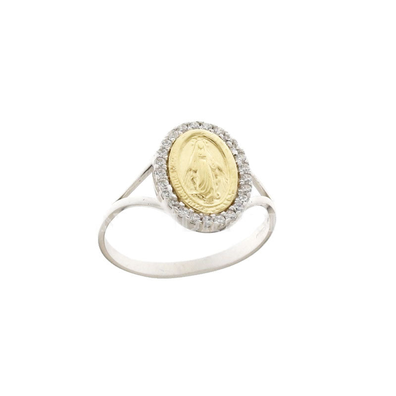 Anello con miracolosa in oro giallo e bianco gr 2.70