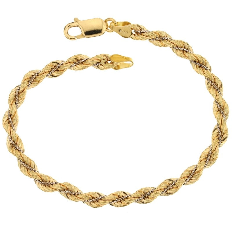 Bracciale donna in oro giallo e bianco 18 kt maglia a fune