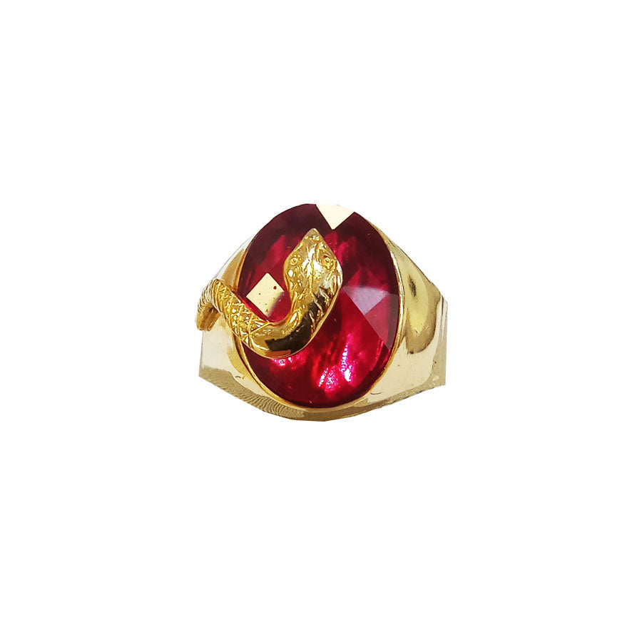 Anello uomo scudo serpente in oro giallo con pietra rossa 18kt