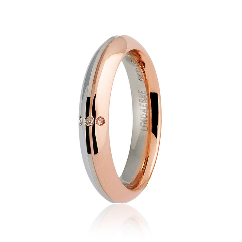 Fedi unoaerre eterna oro bianco e rosa con diamanti