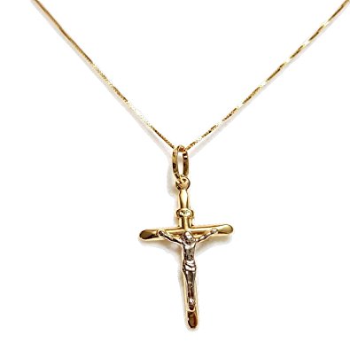 Collana in oro 18 kt maglia venezia con ciondolo crocifisso in oro 18kt
