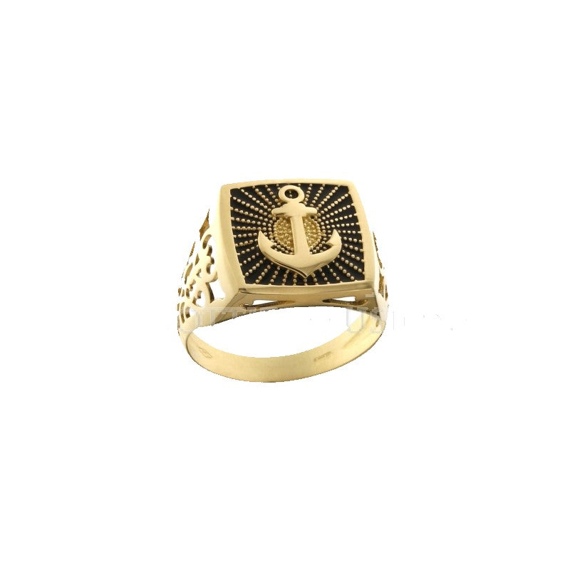 Anello da uomo in oro giallo con ancora nero