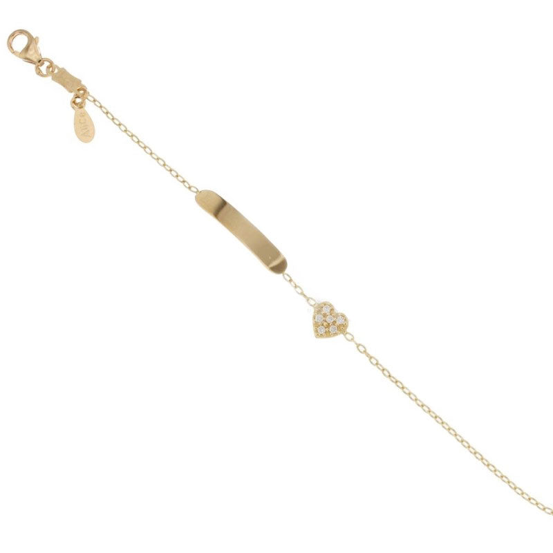 bracciale da bambini con targhetta e cuoricino in oro giallo gr 1.30