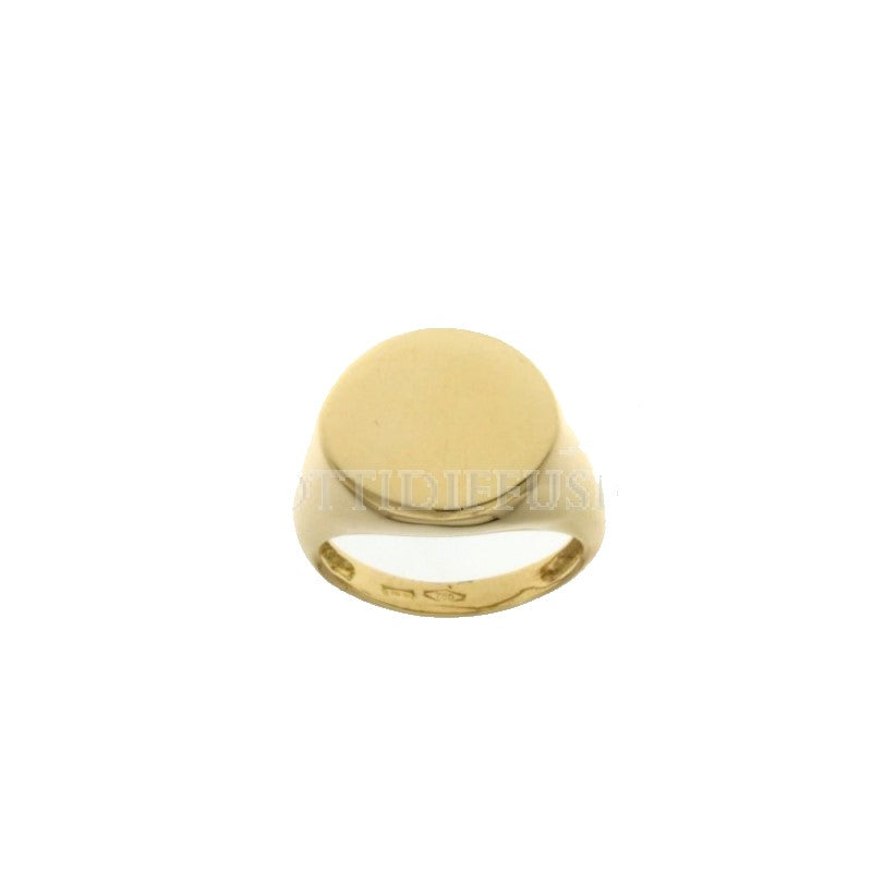 Anello da uomo a scudo tondo in oro giallo 18 kt