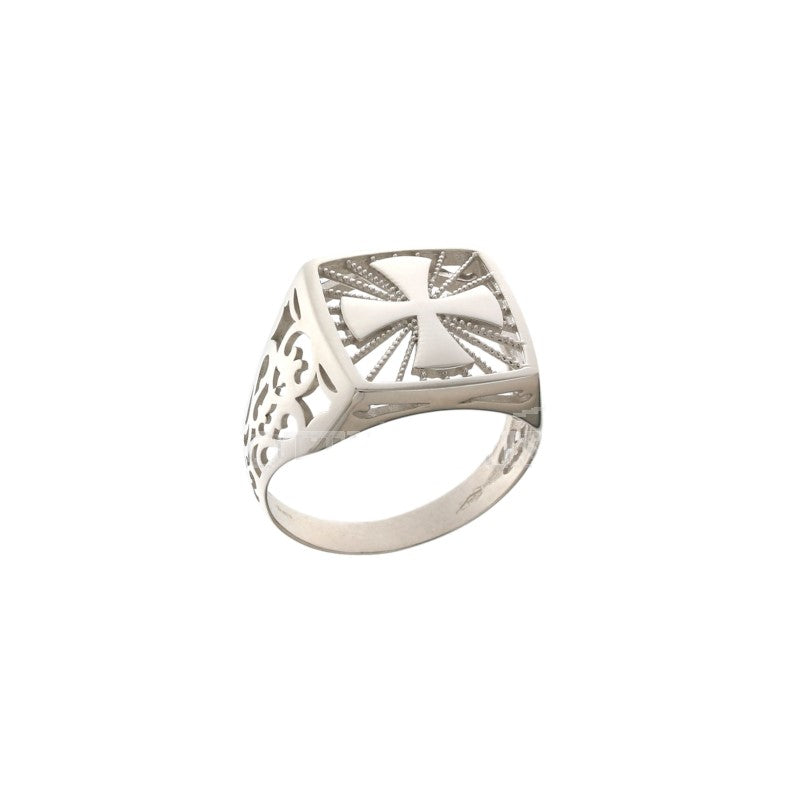 Anello da uomo in oro bianco 18 kt con croce