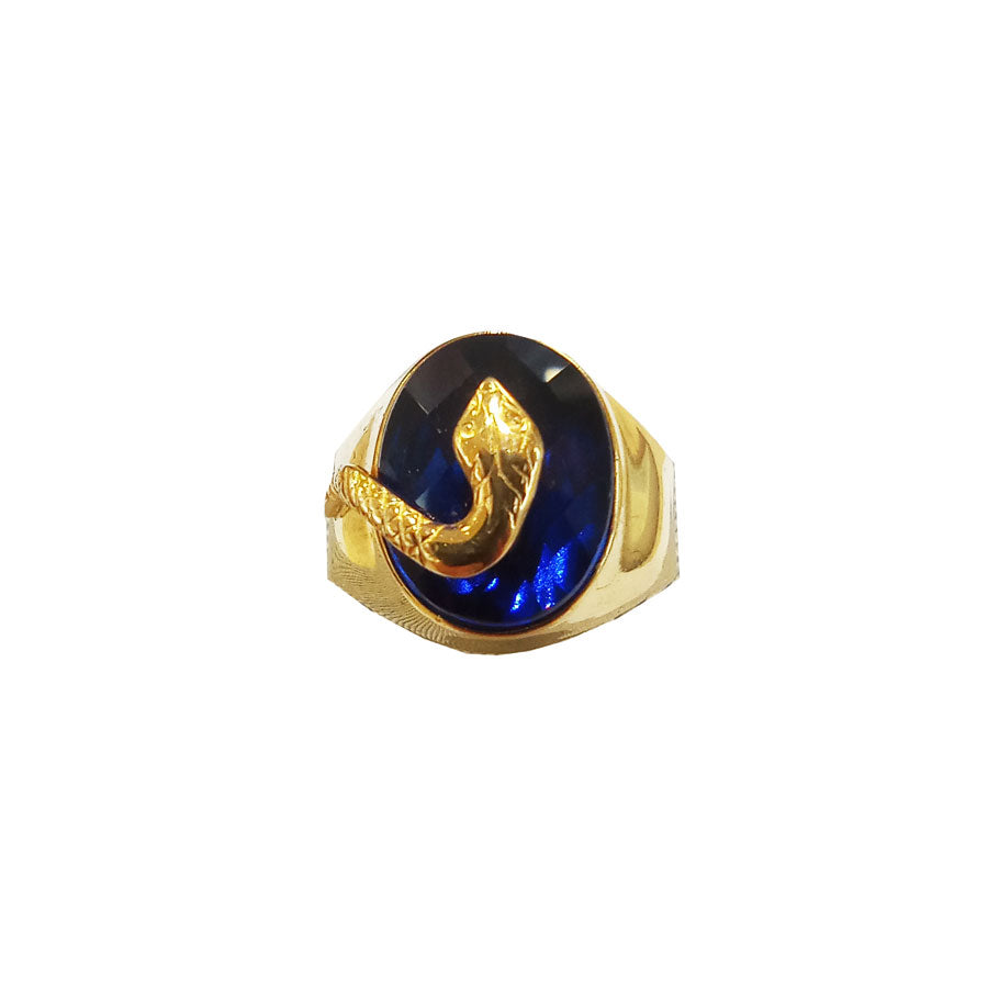 Anello uomo scudo serpente in oro giallo con pietra blu 18kt