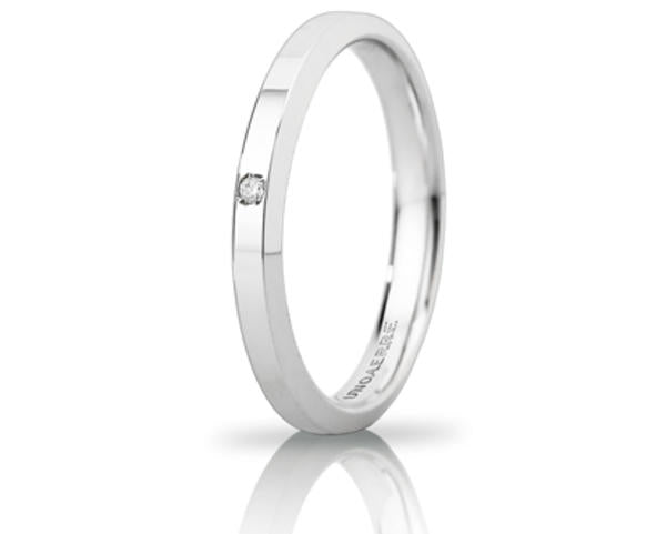 Fede Nuziale Unoaerre Hydra Slim in oro bianco con diamante