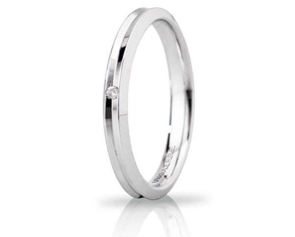 Fede Nuziale Unoaerre Corona in oro bianco slim con diamante