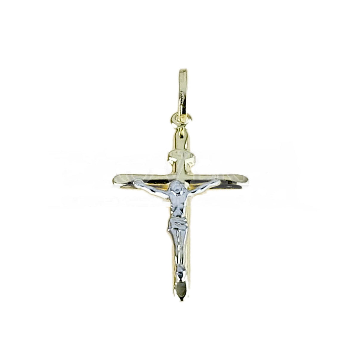 Ciondolo croce crocifisso in oro giallo e bianco18Kt – Istanti di Gioia