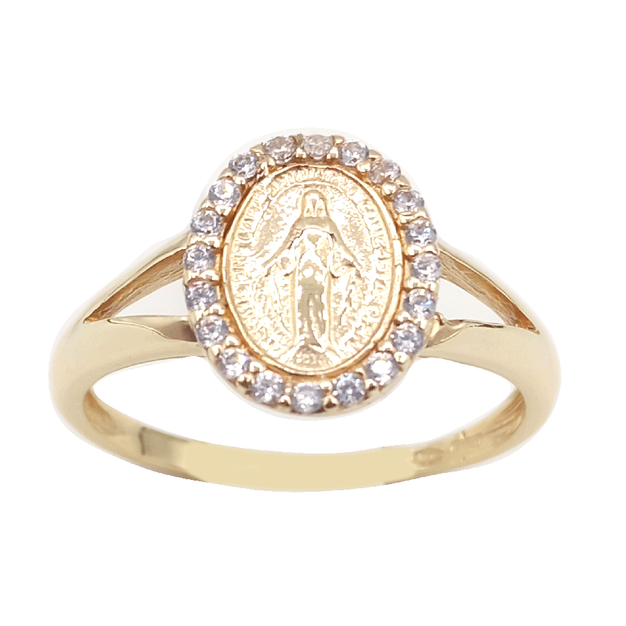 Anello madonnina in oro e zirconi