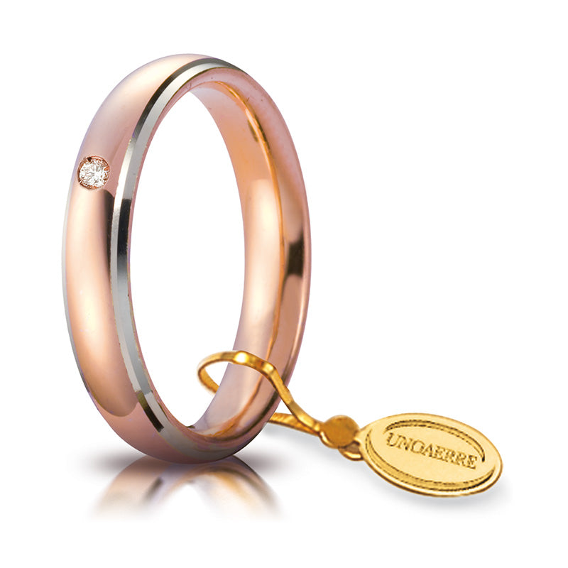 Fede comoda unoaerre oro rosa e bianco con bordi rodiati con diamante