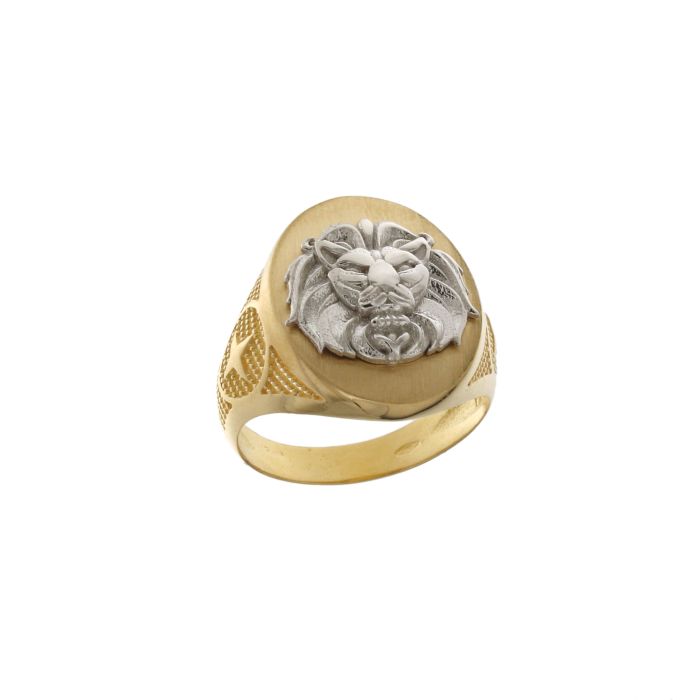 anello a scudo leone in oro bicolore da 9,80 gr.