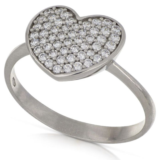 anello con cuore e zirconi da 2,80 gr in oro bianco