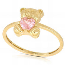  Anello Orsetto con Pietra Rosa in Oro Giallo