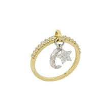  Anello Stella e Luna Pendenti con Zirconi in Oro Giallo e Bianco