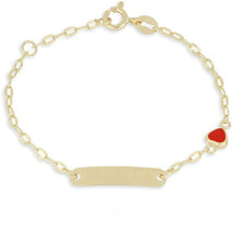  bracciale 9kt con cuore colorato e targhetta in oro giallo