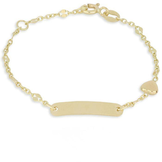 bracciale 9kt con cuore e targhetta in oro giallo