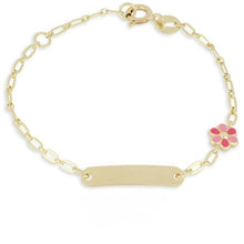  bracciale 9kt con fiore e targhetta in oro giallo