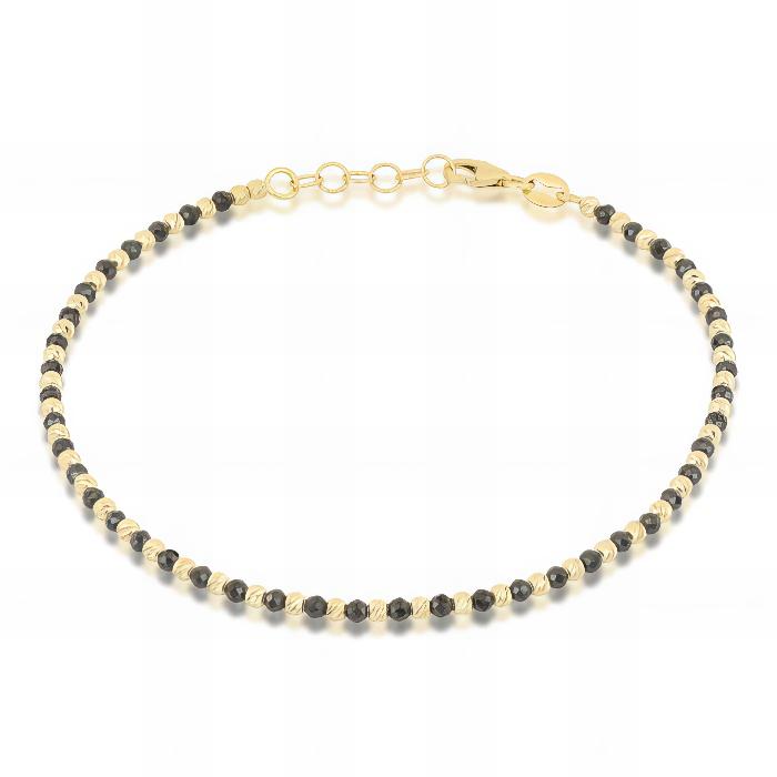 Bracciale a Palline Diamantate e Onice in Oro Giallo