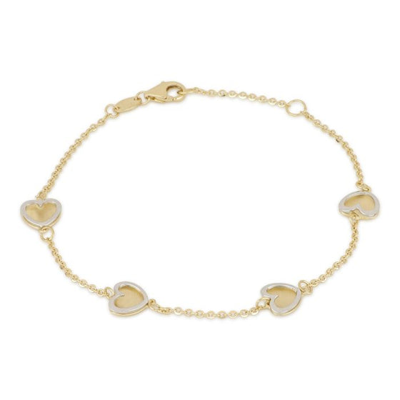 bracciale con cuori in oro giallo e bianco da 2,00 gr