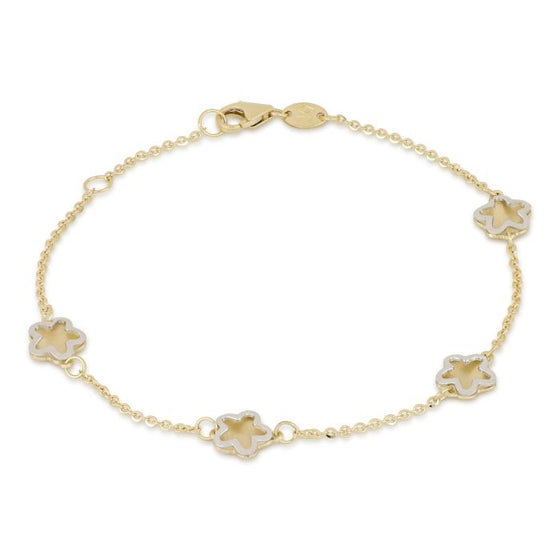 bracciale con fiori in oro giallo e bianco da 2,00 gr