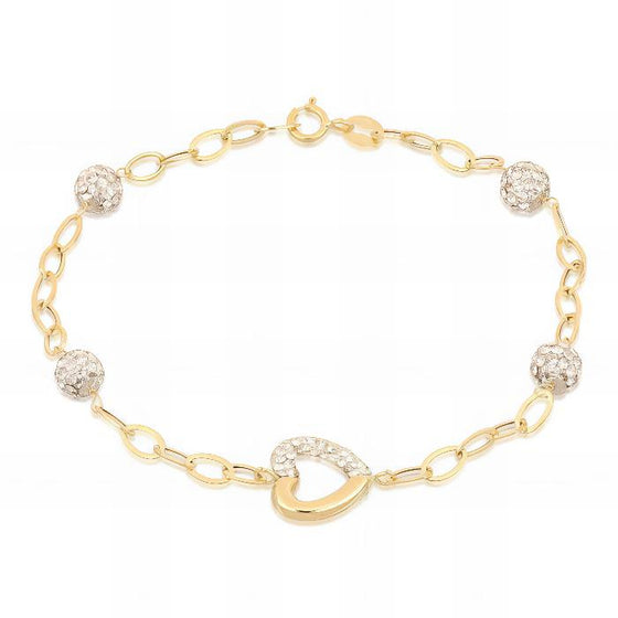 Bracciale Cuore con Zirconi e Resina in Oro Giallo