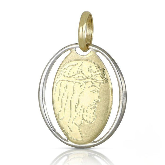 medaglia con cristo in oro bicolore