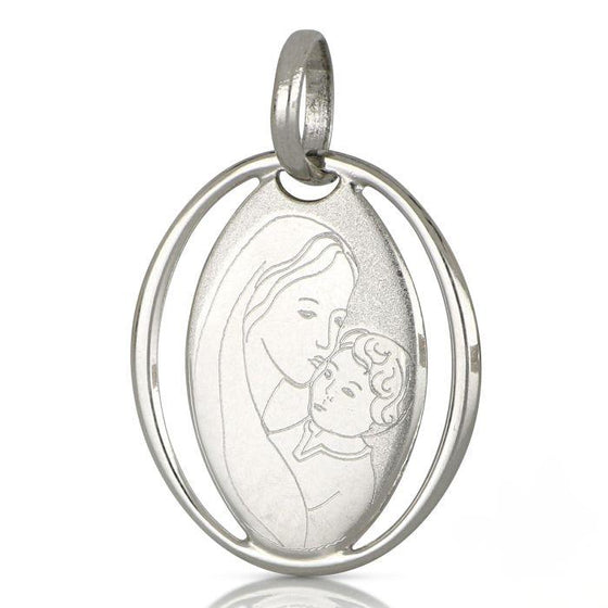 medaglia madonna con bambino in oro bianco