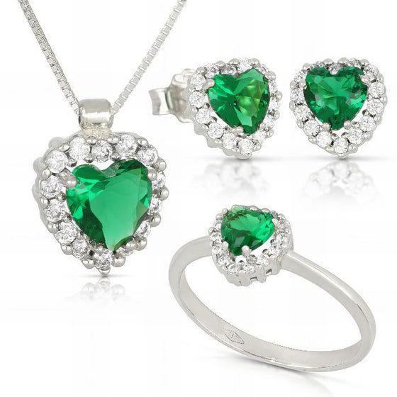 Parure Cuore Verde In Oro Bianco