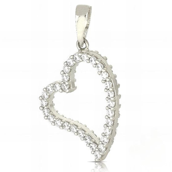 Pendente Cuore in Oro Bianco con Zirconi da 1,40gr