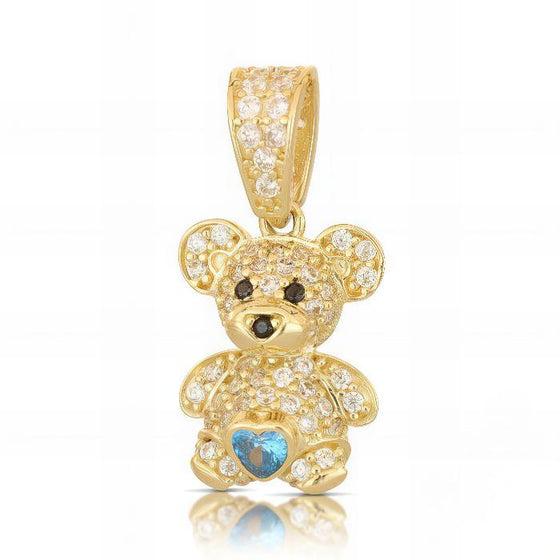 Pendente Orso Cuore Azzurro In Oro Giallo