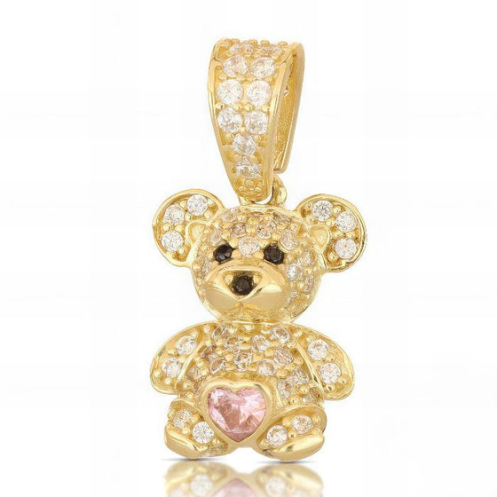 Pendente Orso Cuore Rosa In Oro Giallo