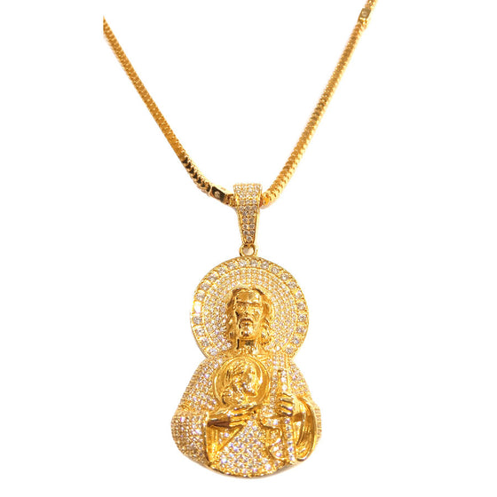 Collana con Ciondolo volto di Gesù in oro massiccio con pietre.