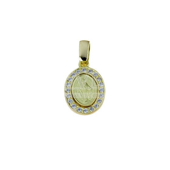 Medaglia Madonna Miracolosa in Oro giallo con zirconi 18 Kt grammi 1.6