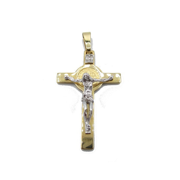 Croce di San Benedetto In Oro Giallo e Bianco 18 Kt
