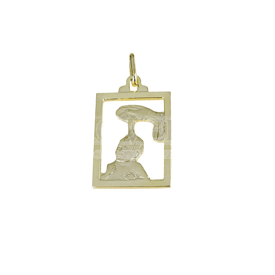Ciondolo Medaglia Battesimo rettangolare in oro giallo da gr 3.30